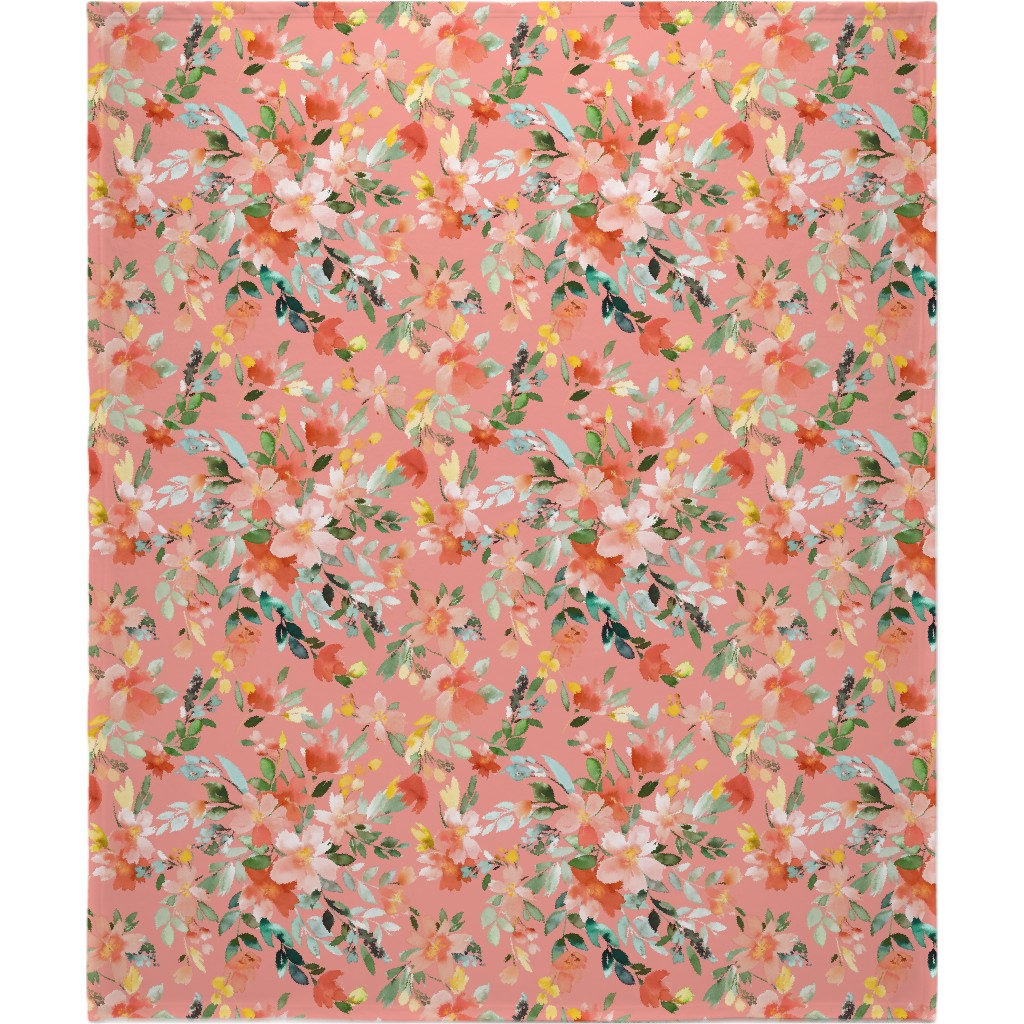 Summery Oleander Floral - Coral Pink Blanket, Fleece, 50x60, Pink