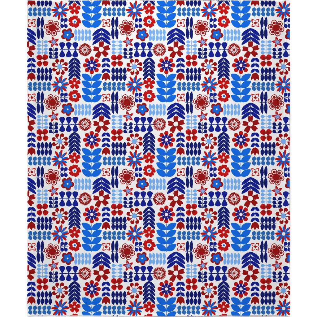Patriotic Flowers - Red, White and Blue Blanket, Fleece, 50x60, Multicolor
