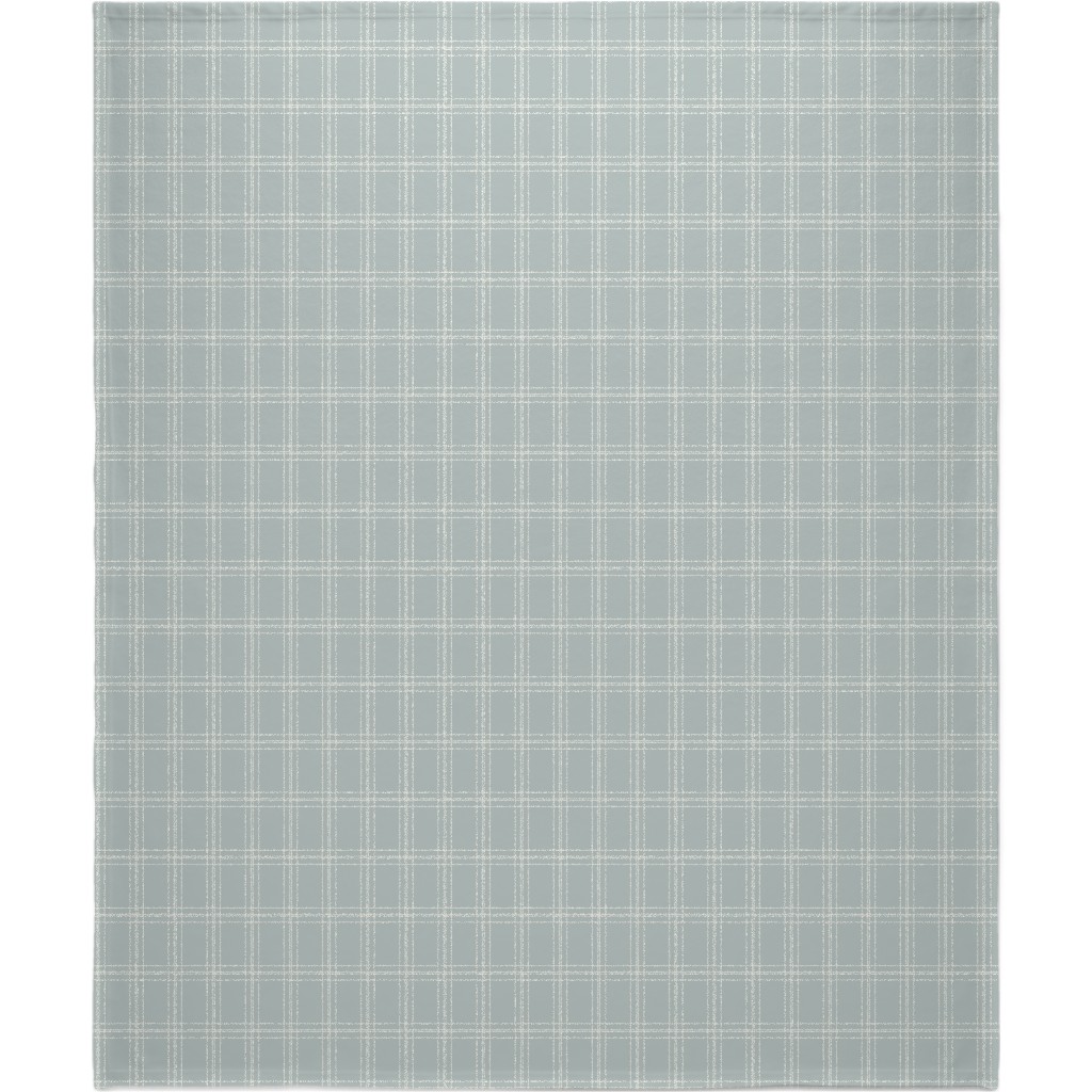 Lined Linens - Quad Plaid - Ivory, Blue Blanket, Fleece, 50x60, Blue