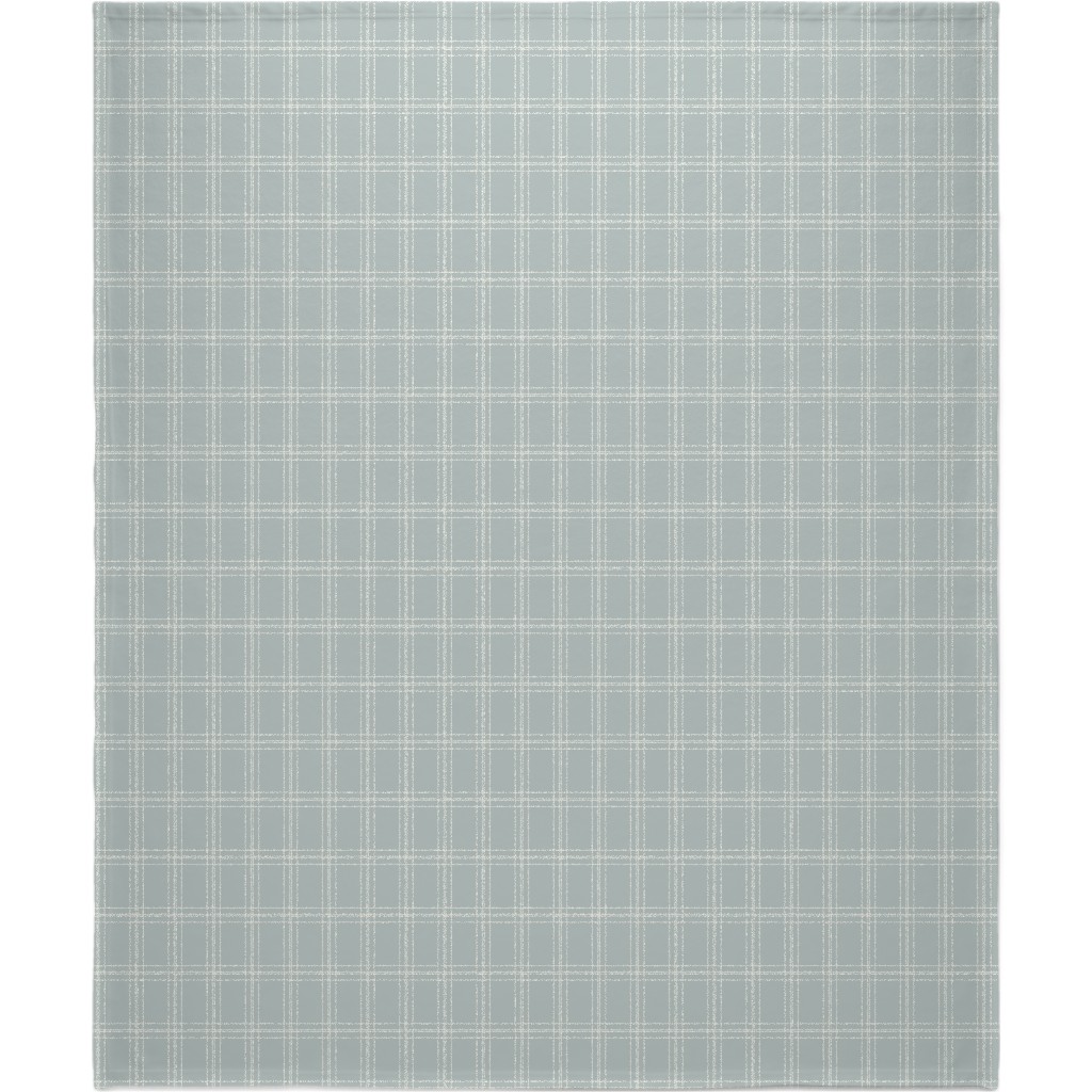 Lined Linens - Quad Plaid - Ivory, Blue Blanket, Fleece, 50x60, Blue, True Blue