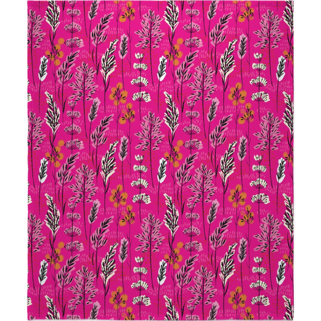 Wild Grasses on Pink Skies Blanket, Fleece, 50x60, Pink, Bright Pink