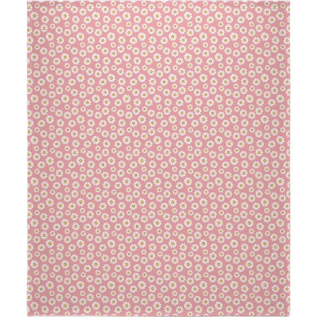 Smiley Daisy Flowers - Pink Blanket, Fleece, 50x60, Pink, Bright Pink