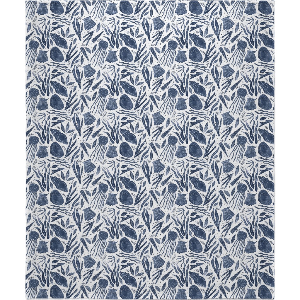 Sea Shells - Navy Blanket, Fleece, 50x60, Blue, True Blue