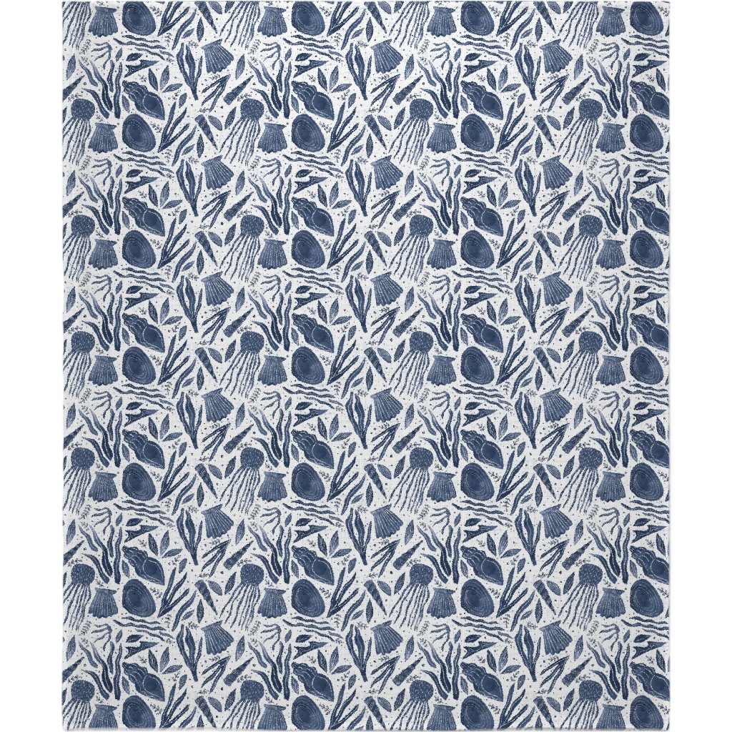 Sea Shells - Navy Blanket, Fleece, 50x60, Blue