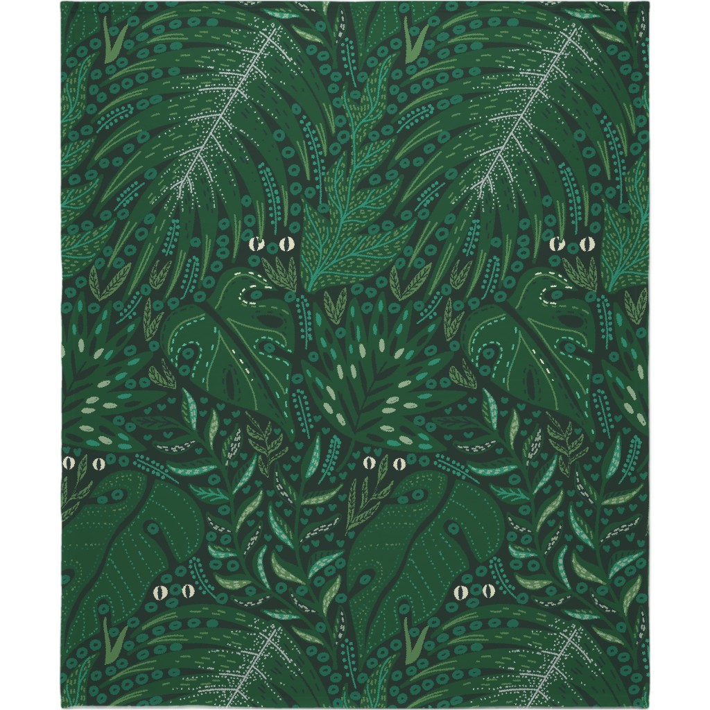 Hiding in Moody Tropical Leaves - Green Blanket, Fleece, 50x60, Green, Classic Green