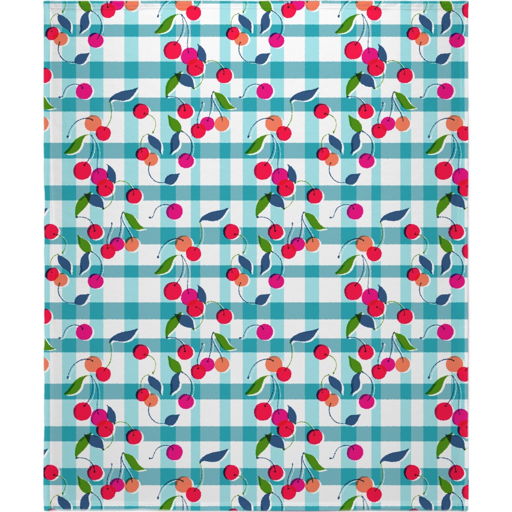 Gingham Cherry - Blue Blanket, Fleece, 50x60, Blue