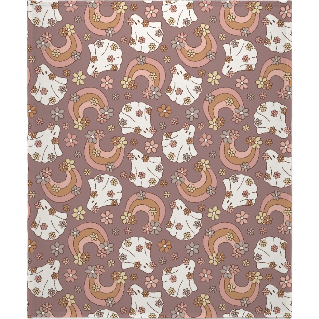 Boho Floral Ghosts Blanket, Fleece, 50x60, Purple