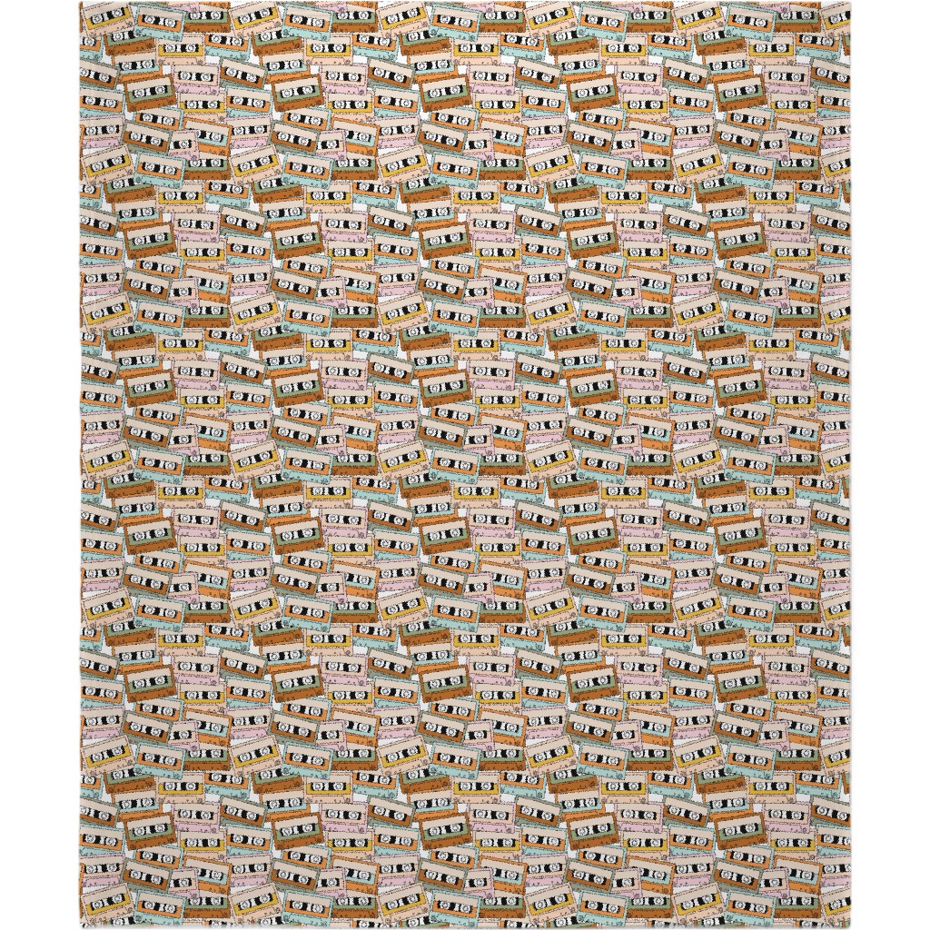 Retro Audio Tape Cassette Blanket, Fleece, 50x60, Multicolor, Hazelnut
