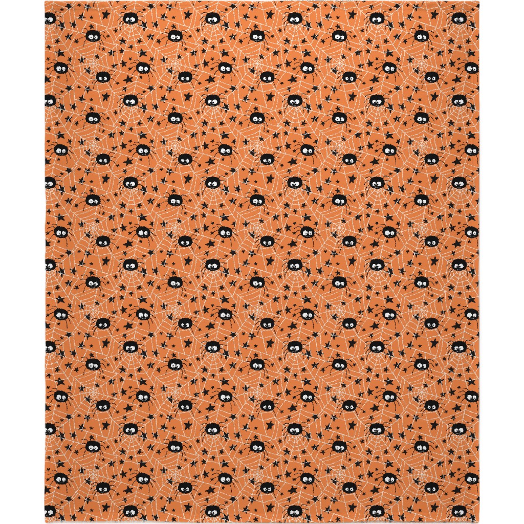 Cute Hand-Drawn Spider Halloween - Orange Blanket, Fleece, 50x60, Orange, Orange