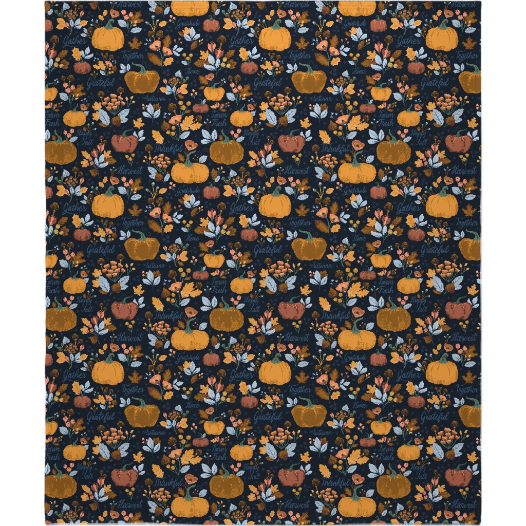 Elegant Fall Floral Harvest - Navy Blanket, Fleece, 50x60, Orange, Orange
