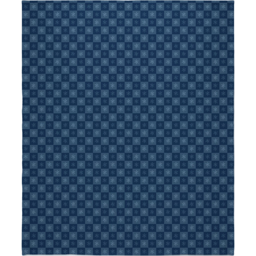 Scandi Cozy Winter Checkered Blue Snowflake Blanket, Fleece, 50x60, Blue