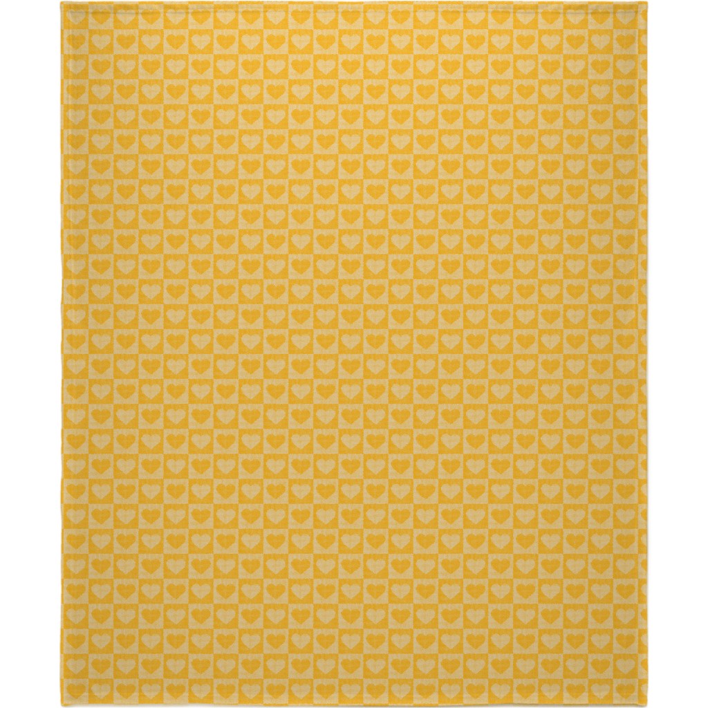 Love Hearts Check - Yellow Blanket, Fleece, 50x60, Yellow, Classic Yellow