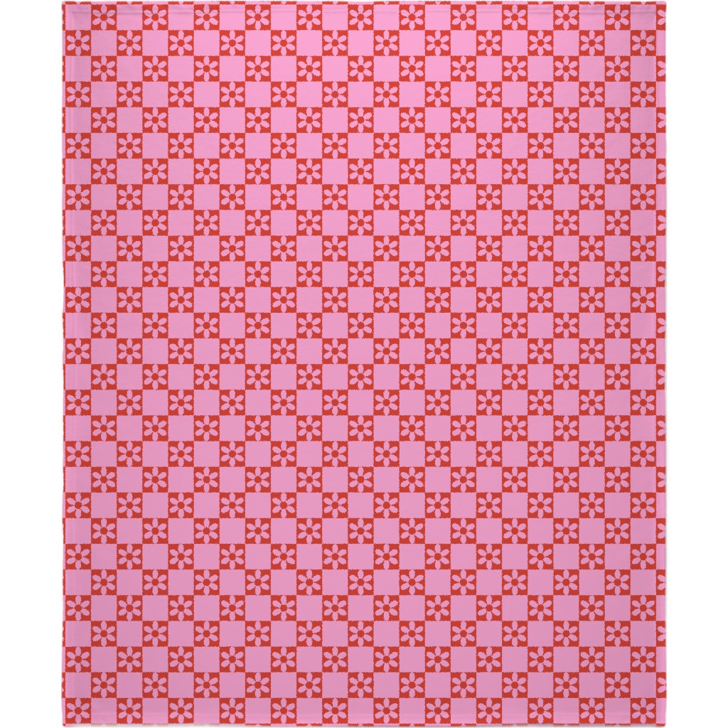 Daisy Checkerboard Blanket, Fleece, 50x60, Pink, Bubblegum