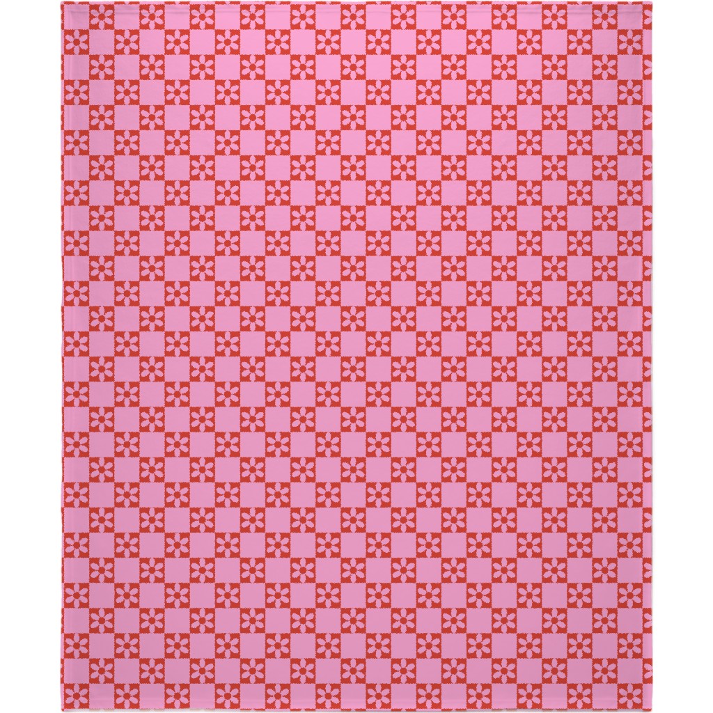 Daisy Checkerboard Blanket, Fleece, 50x60, Pink