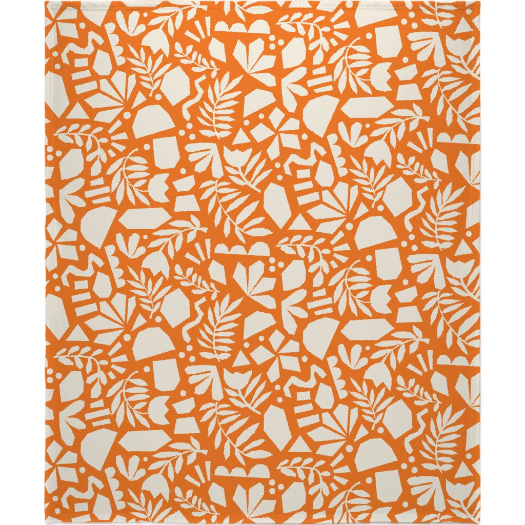 Paper Cut Floral Collage - Orange Blanket, Fleece, 50x60, Orange, Orange