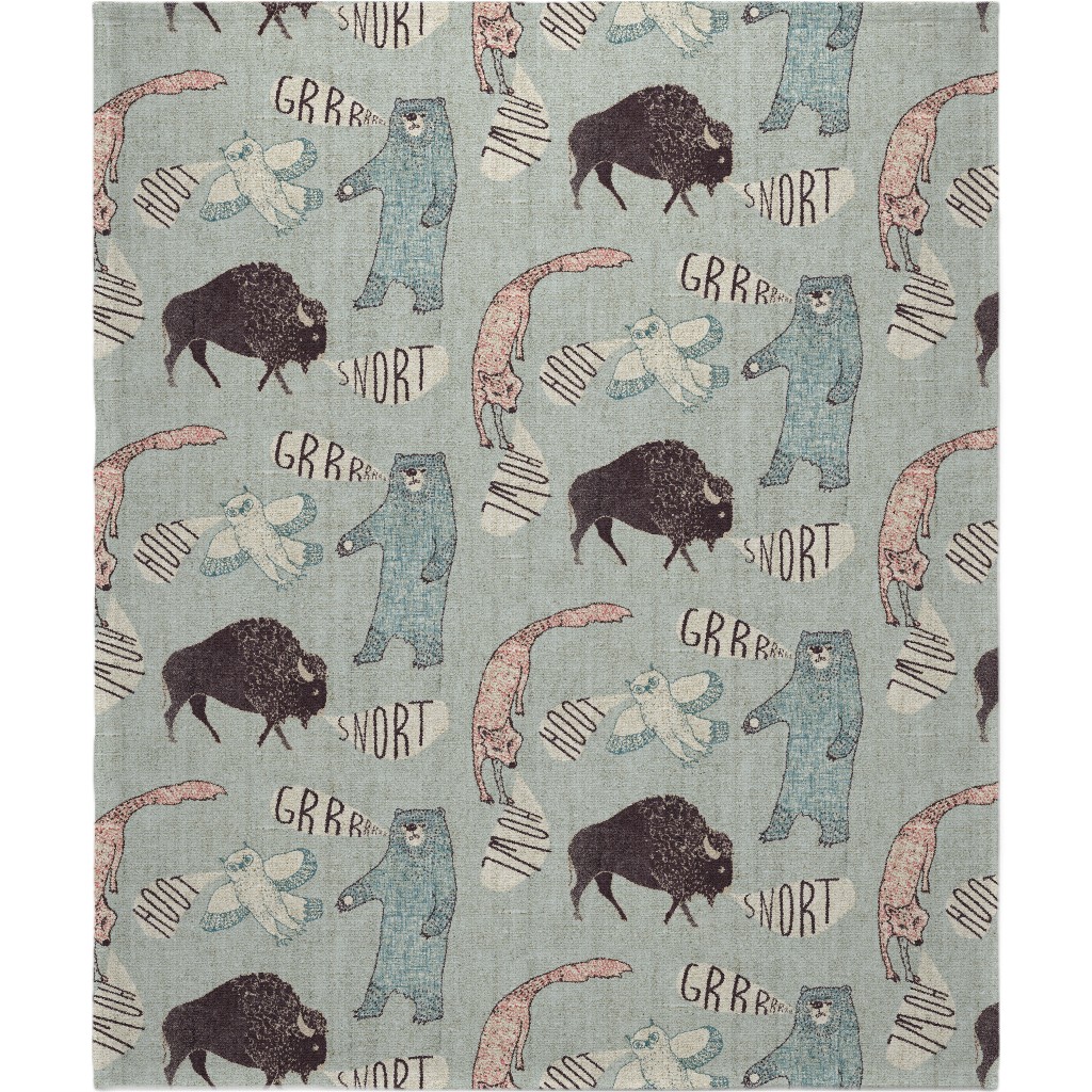 Grr Howl Hoot Snort - Blue Blanket, Fleece, 50x60, Blue, True Blue