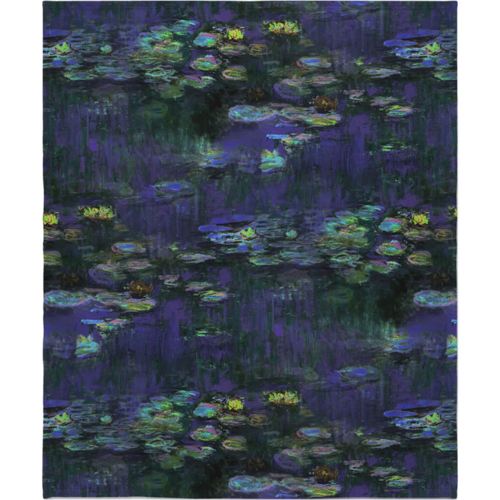 Claude Monet Waterlilies At Night Blanket, Fleece, 50x60, Blue, True Blue