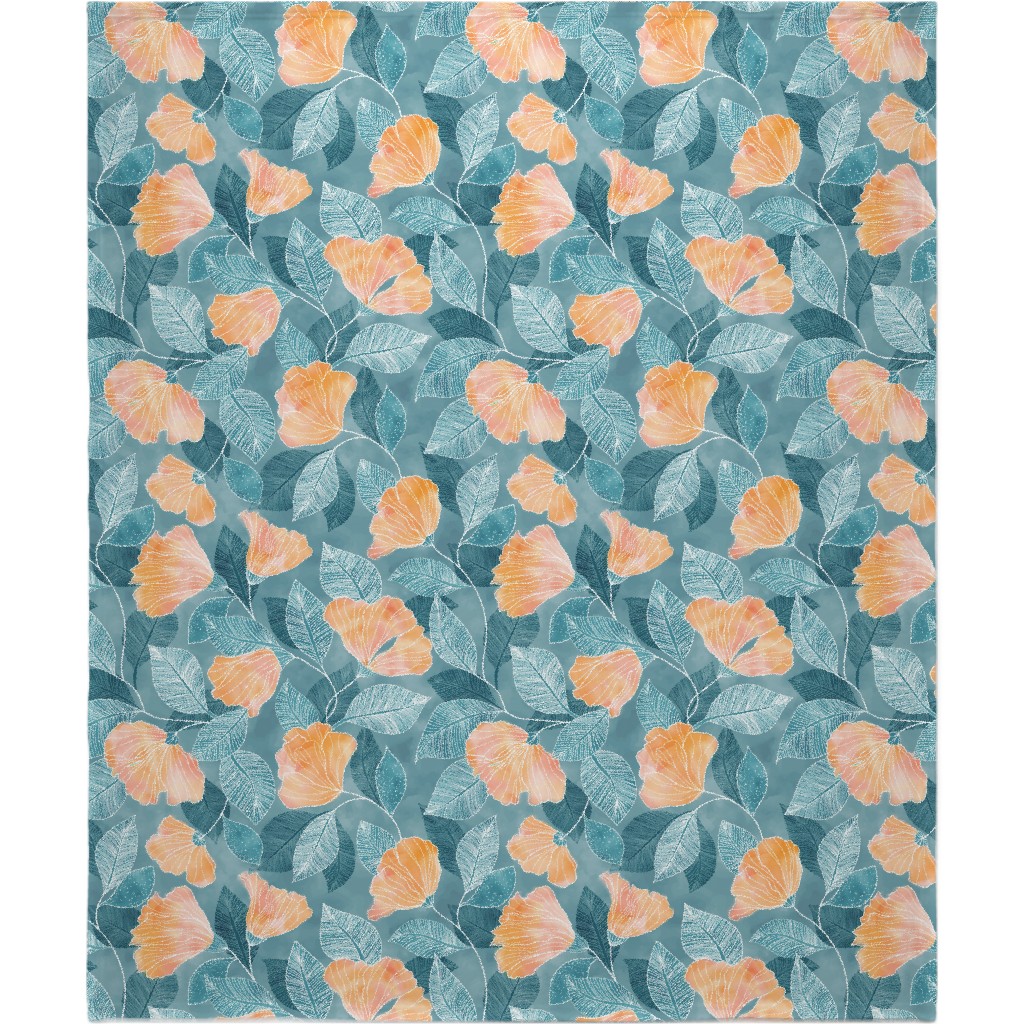 Rose of Sharon - Pink & Blue Blanket, Fleece, 50x60, Blue