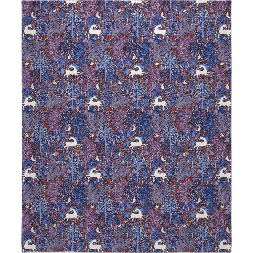 Unicorn in Nocturnal Forest - Purple Blanket, Fleece, 50x60, Purple