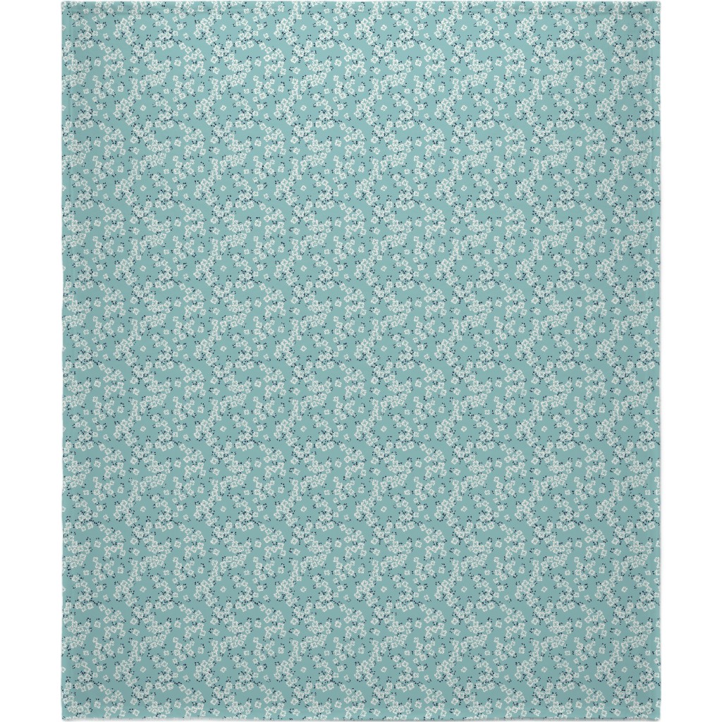 Japanese Blossom - Blue Blanket, Fleece, 50x60, Blue, True Blue