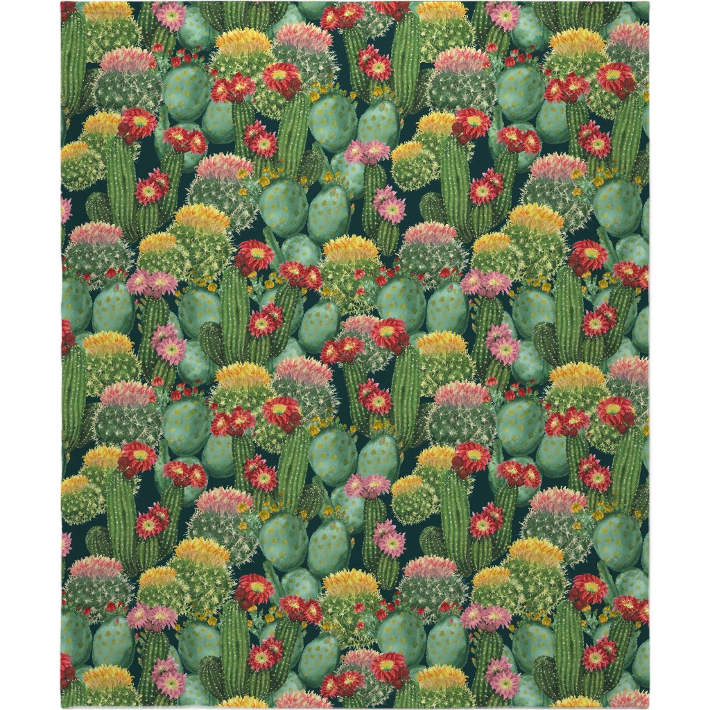 Tropical Cactus Flowers Blanket, Fleece, 50x60, Multicolor