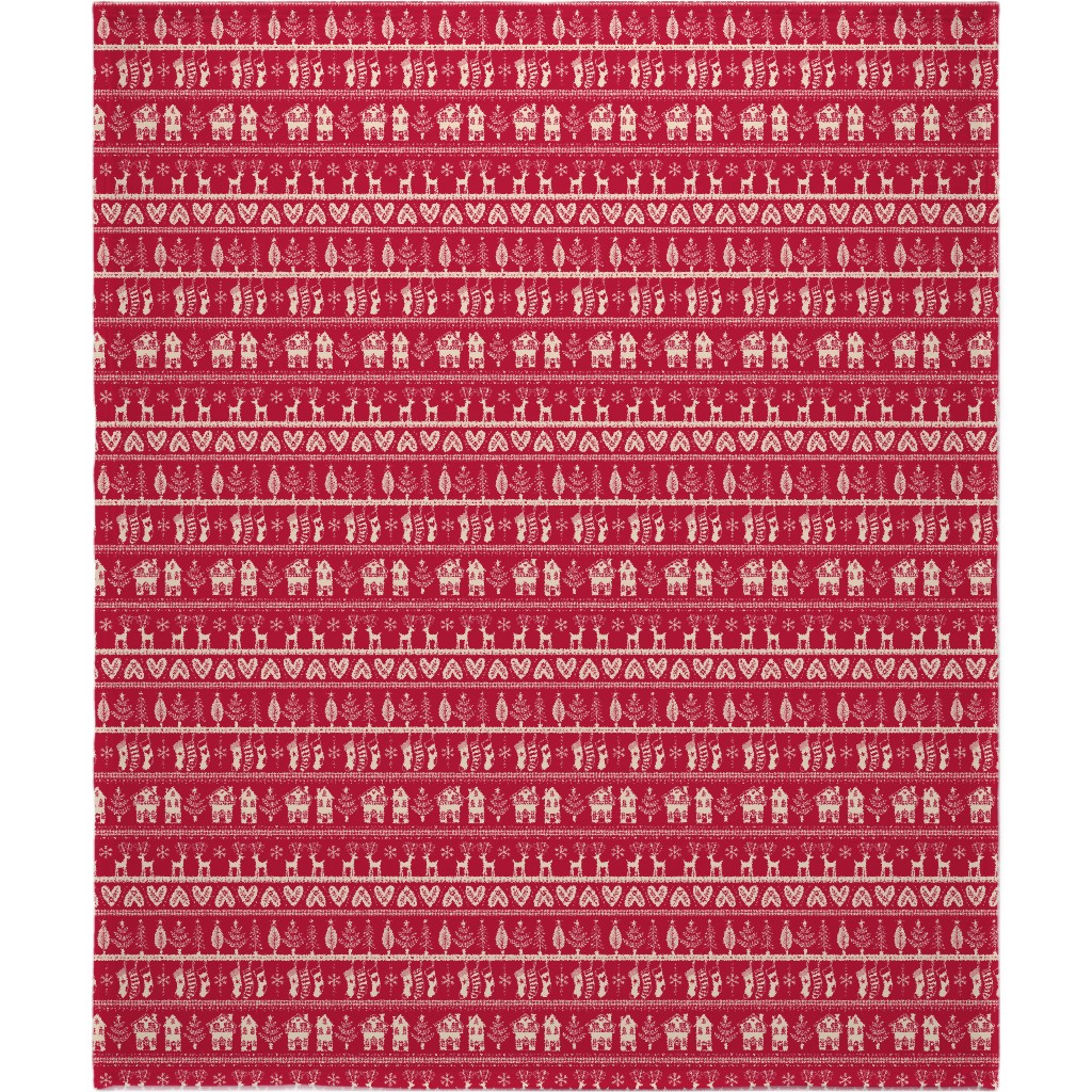 Vintage Nordic Christmas Blanket, Fleece, 50x60, Red, Ballet Slipper