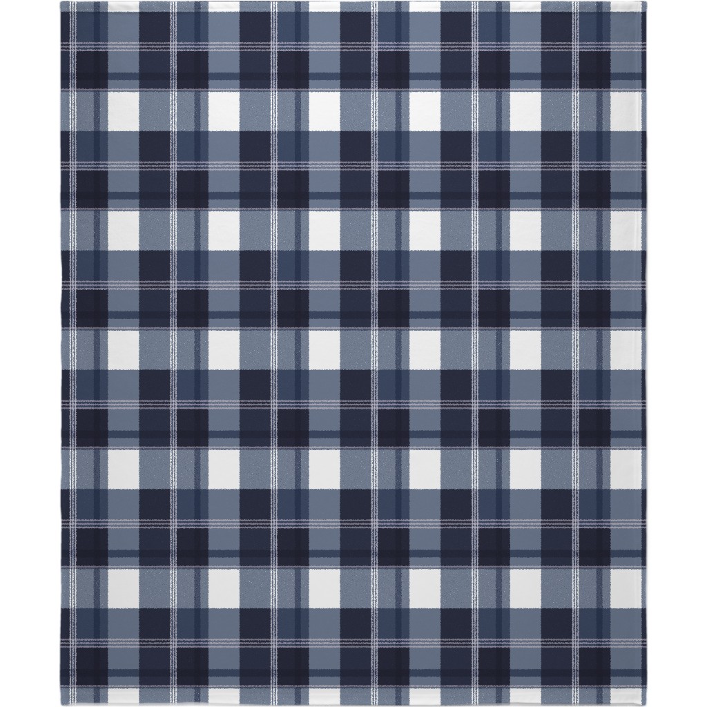 Navy Blue Plaid Blanket, Fleece, 50x60, Blue