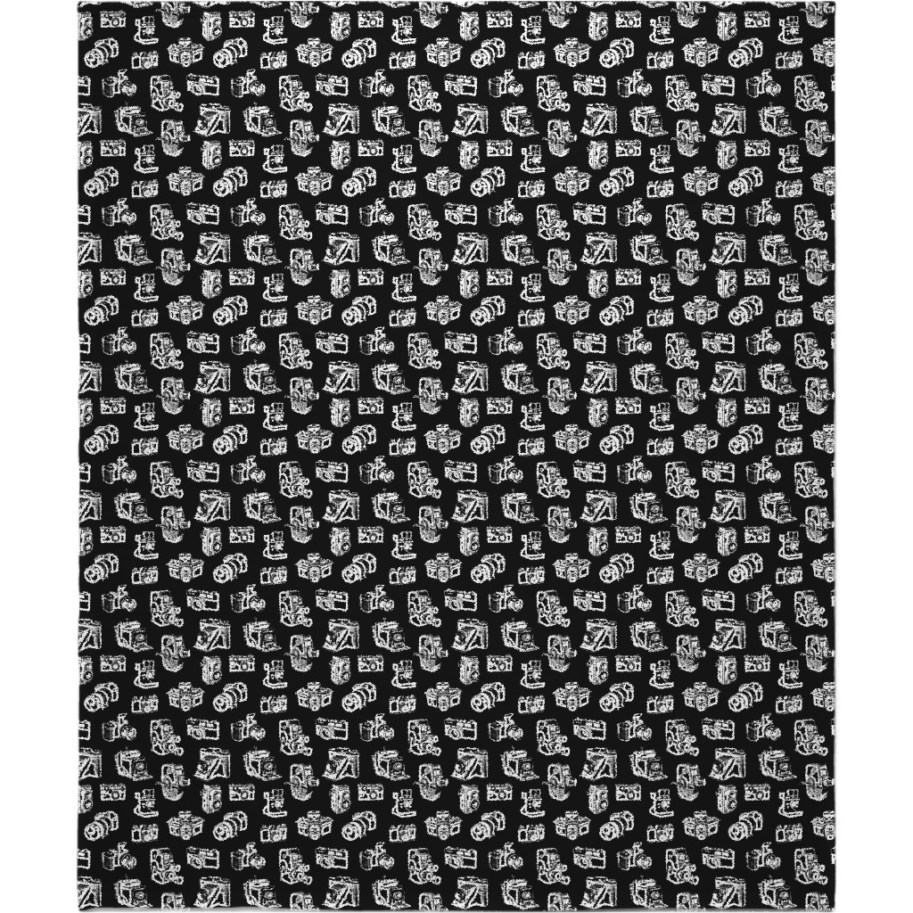 Retro Cameras Blanket, Fleece, 50x60, Black, Shadow Box