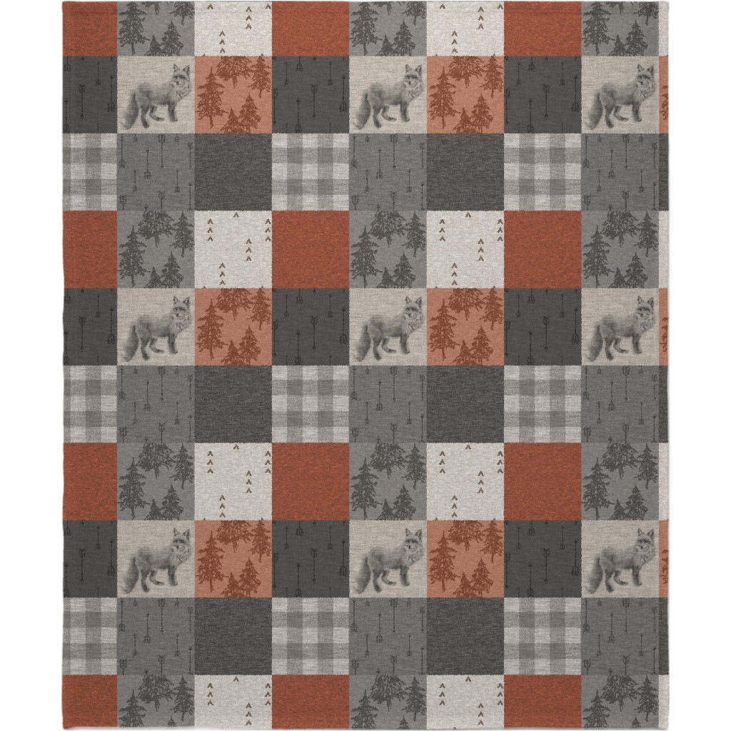 Fox and Arrows - Rust and Grey Blanket, Fleece, 50x60, Gray, Gray