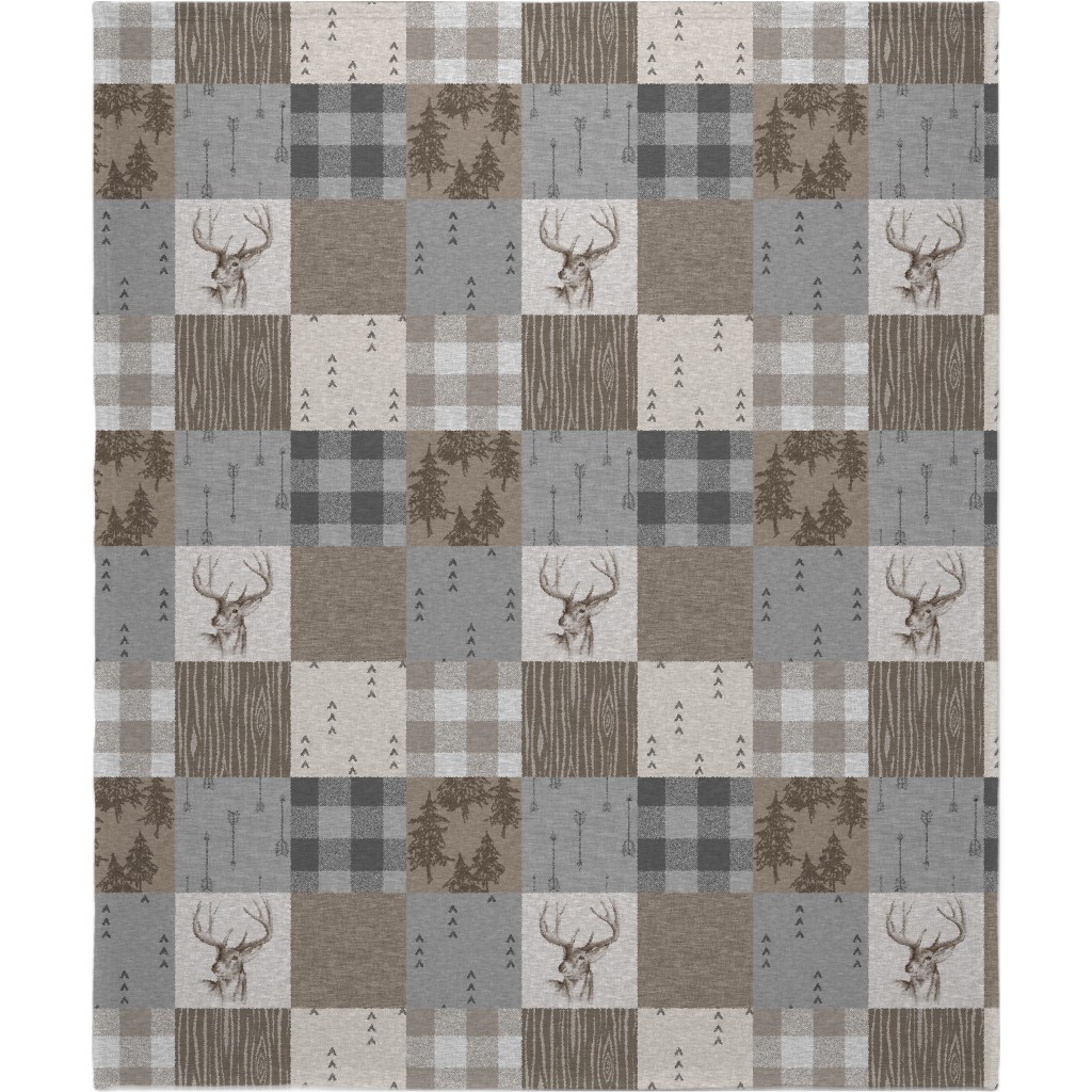 Rustic Buck - Brown and Grey Blanket, Fleece, 50x60, Brown