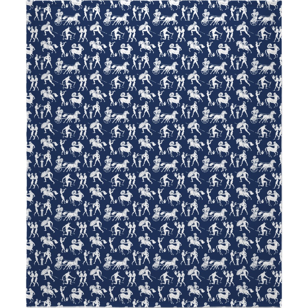 Greek Figures Blanket, Fleece, 50x60, Blue, Navy