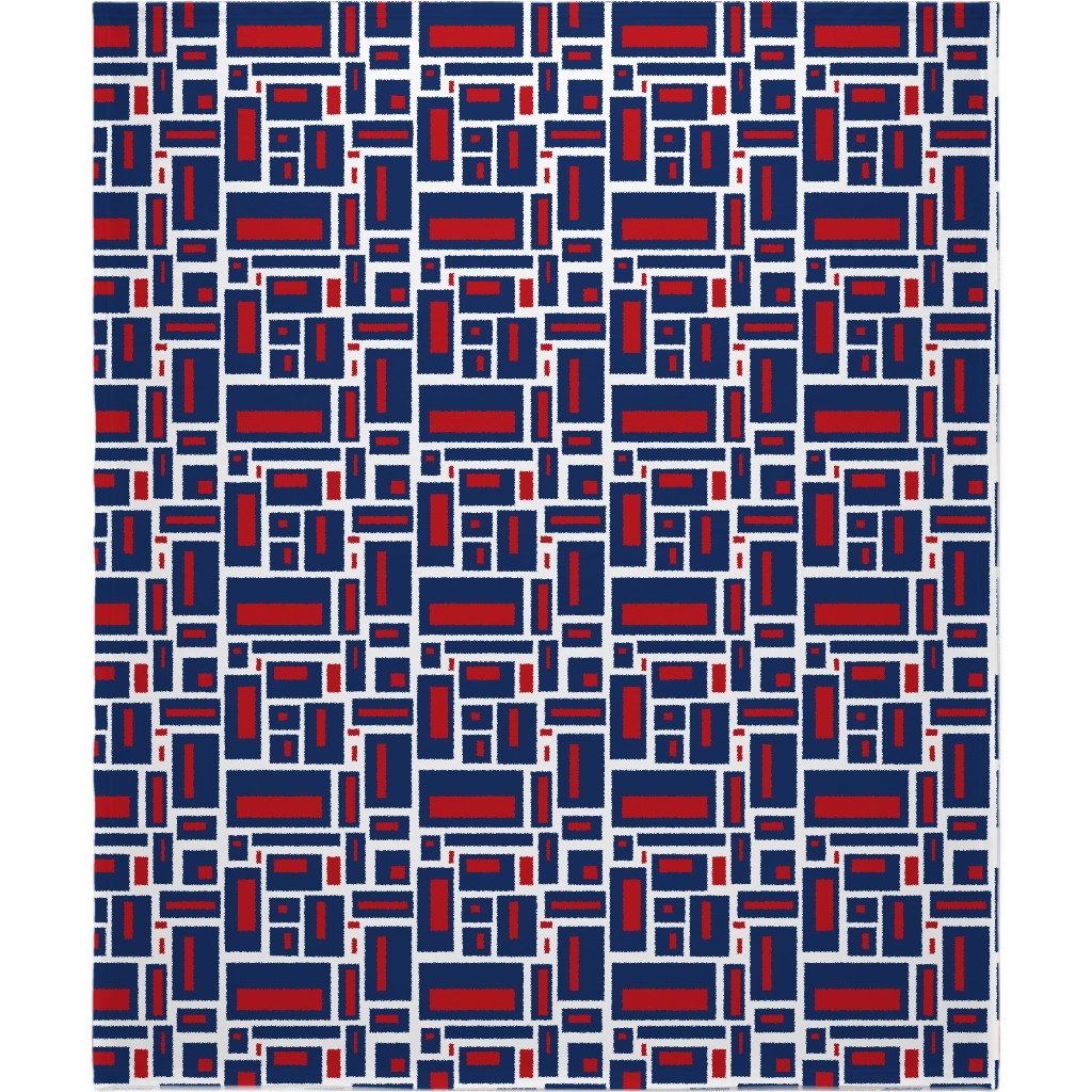 Geometric Rectangles in Red, White and Blue Blanket, Fleece, 50x60, Blue, True Blue