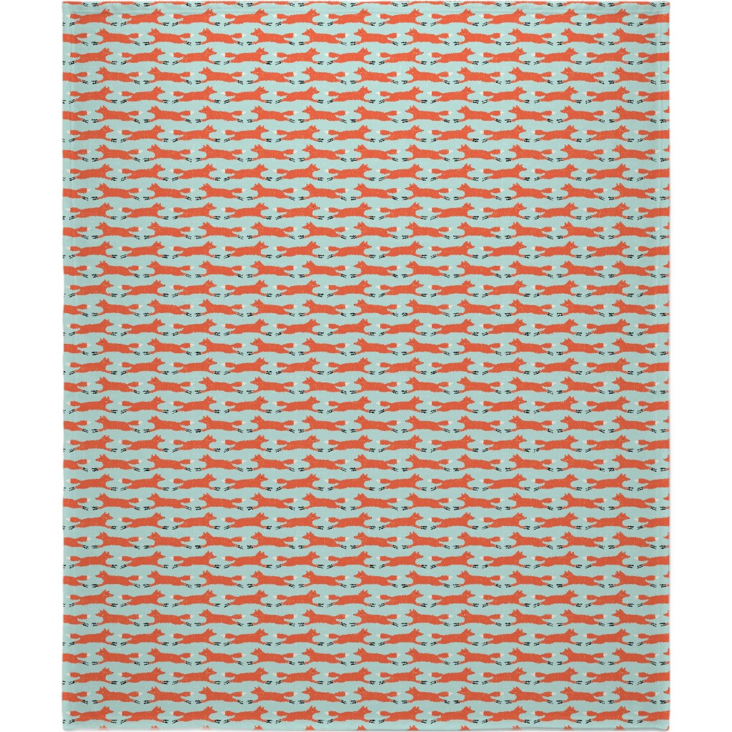 Little Orange Fox - Orange and Green Blanket, Fleece, 50x60, Orange, Orange