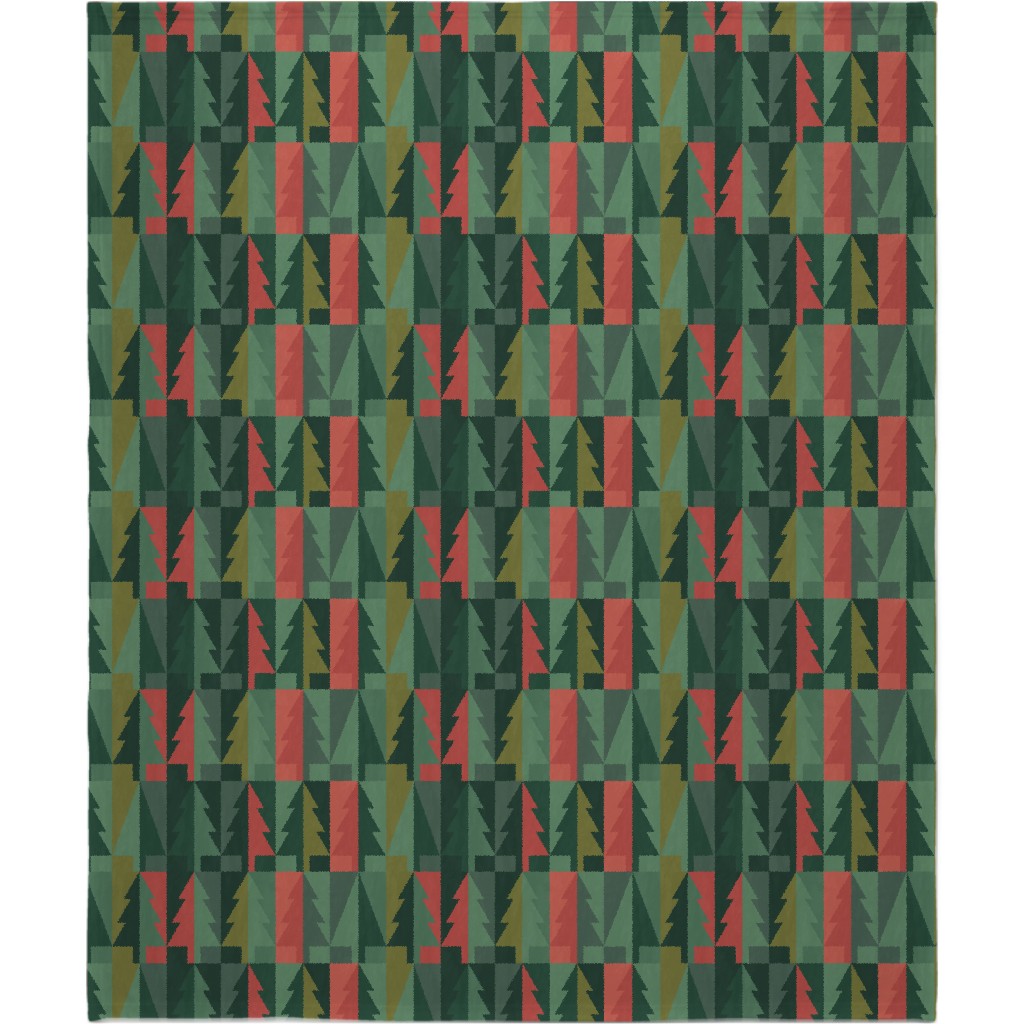 Geometric Forest - Red and Green Blanket, Fleece, 50x60, Green, Classic Green