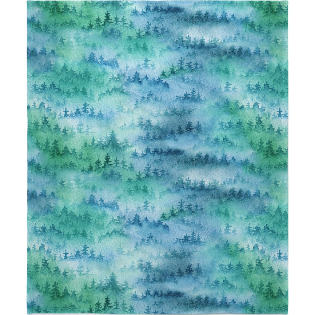 Foggy Forest - Blue and Green Blanket, Fleece, 50x60, Green
