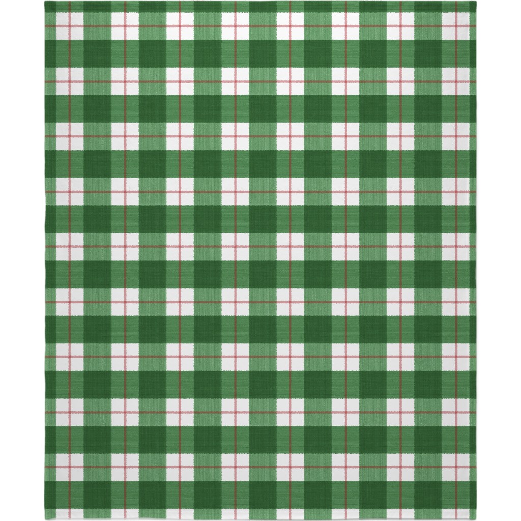 Double Plaid Blanket, Fleece, 50x60, Green