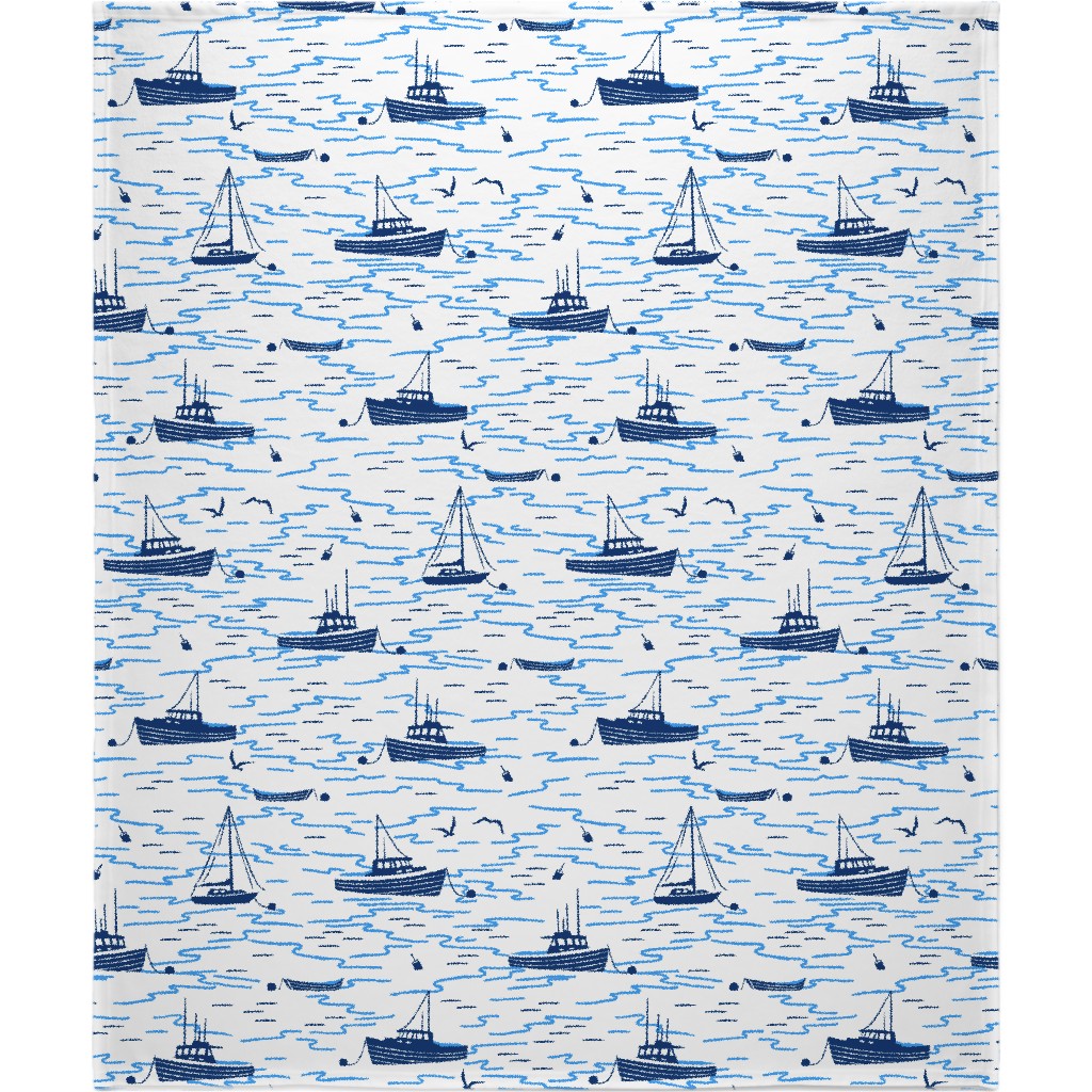 Harbor Boats - Blue Blanket, Fleece, 50x60, Blue, True Blue