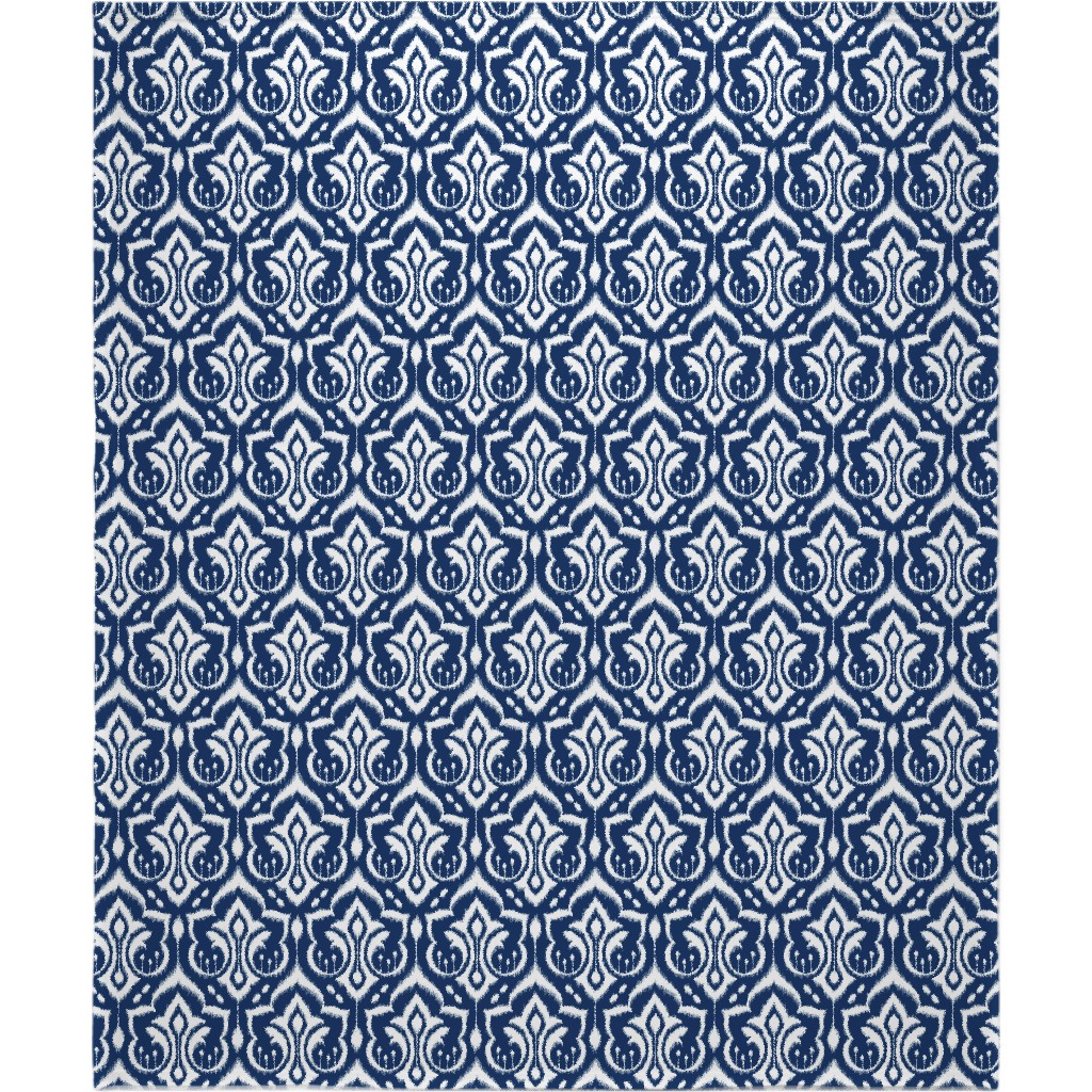 Ikat Damask - Midnight Navy Blanket, Fleece, 50x60, Blue