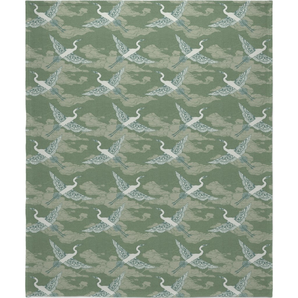 Egrets - Green Blanket, Fleece, 50x60, Green
