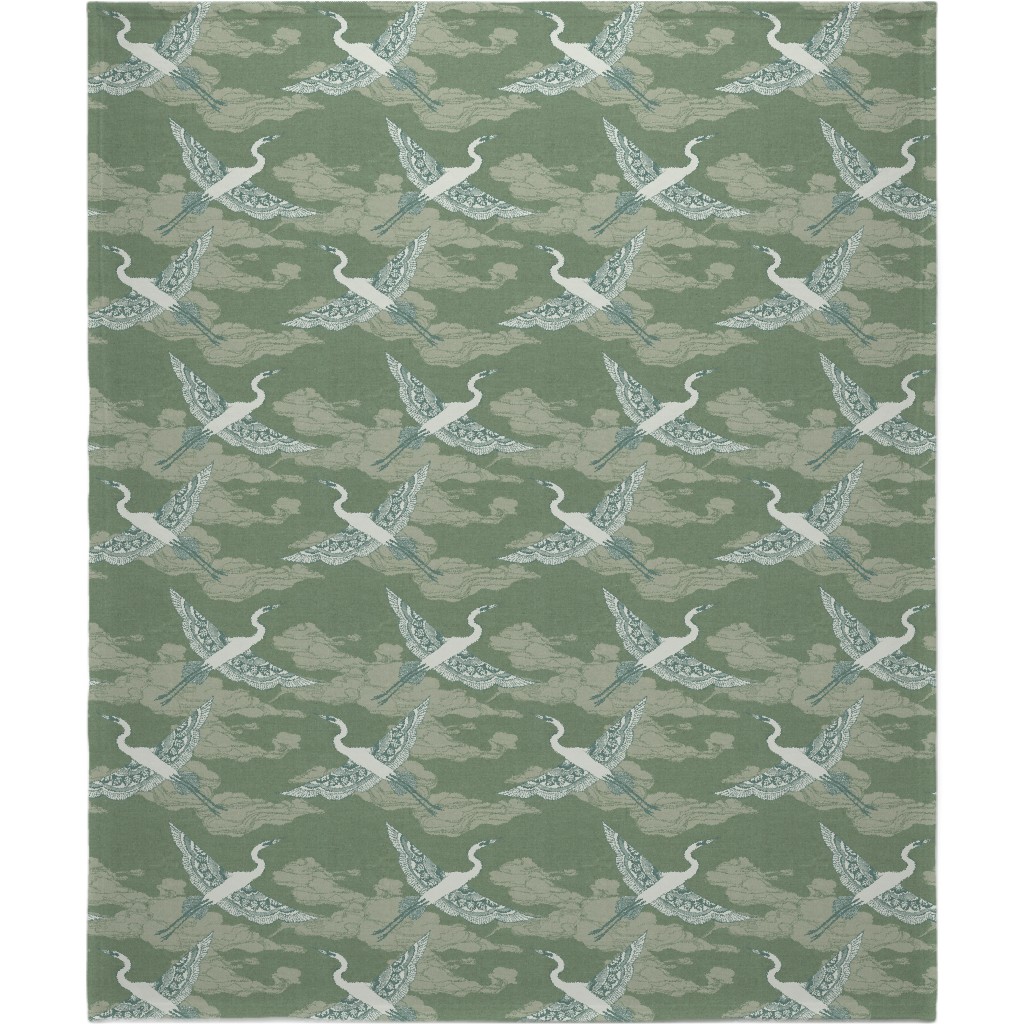 Egrets - Green Blanket, Fleece, 50x60, Green, Classic Green