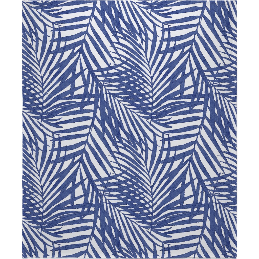 Watercolor Fronds - Cobalt Blanket, Fleece, 50x60, Blue, True Blue