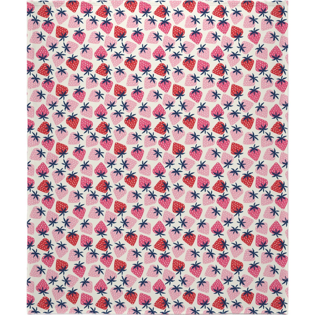 Strawberries - Pinks on White Blanket, Fleece, 50x60, Pink, Bright Pink