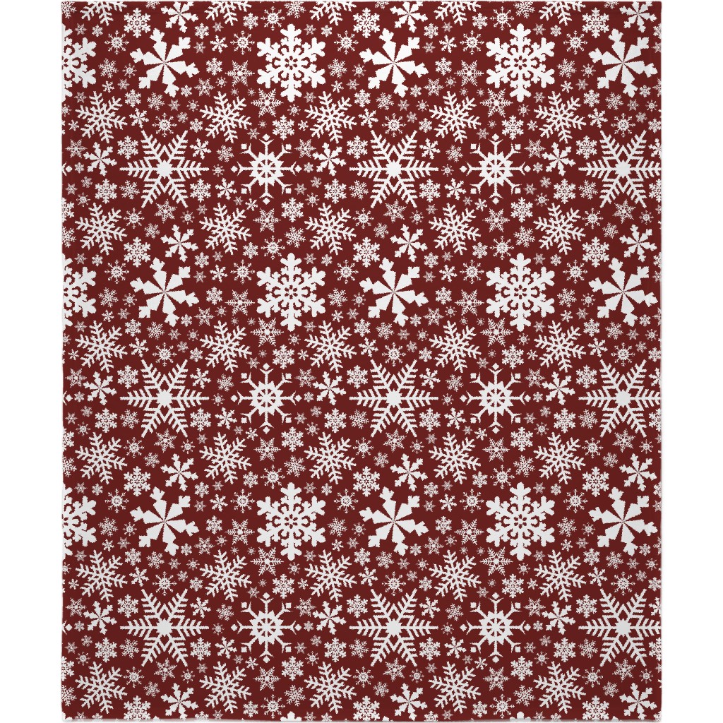 Christmas White Snowflakes on Red Background Blanket, Fleece, 50x60, Red