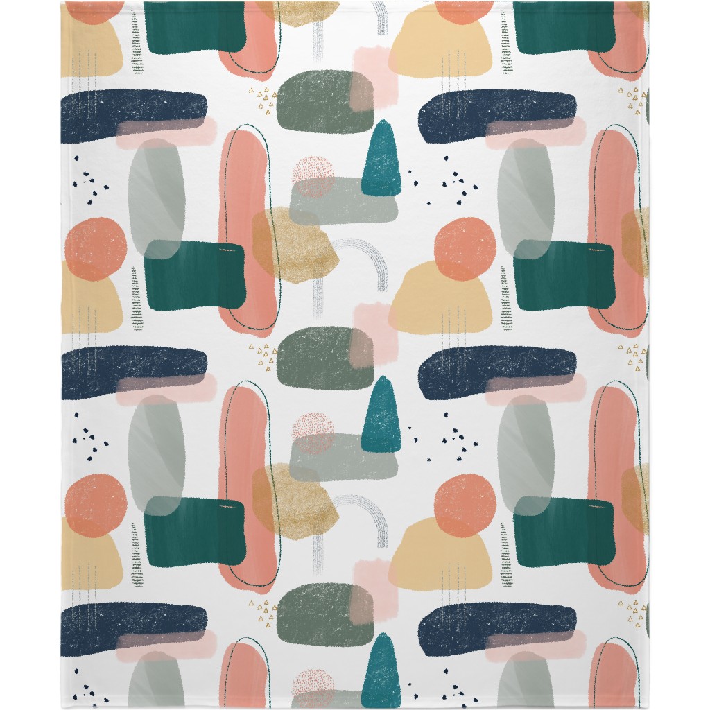 Abstract Minima - Multi on White Blanket, Fleece, 50x60, Multicolor