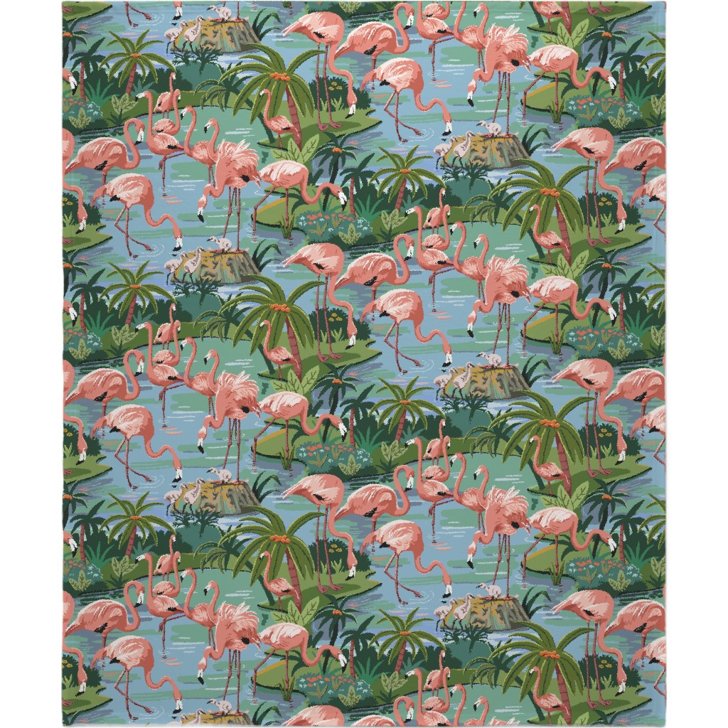 Flamingo Lagoon - Multicolor Blanket, Fleece, 50x60, Multicolor