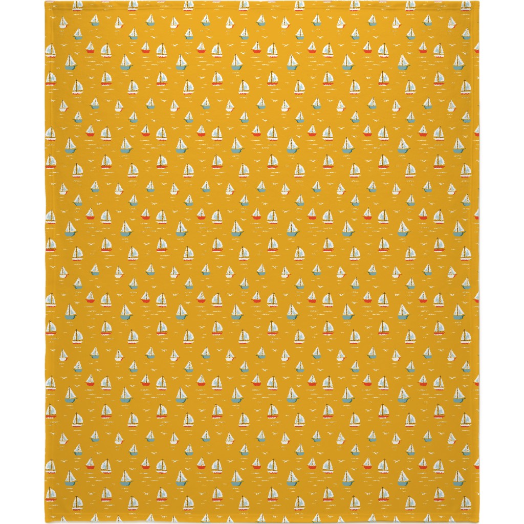 Sailboats Blanket, Fleece, 50x60, Yellow, Eggyolk