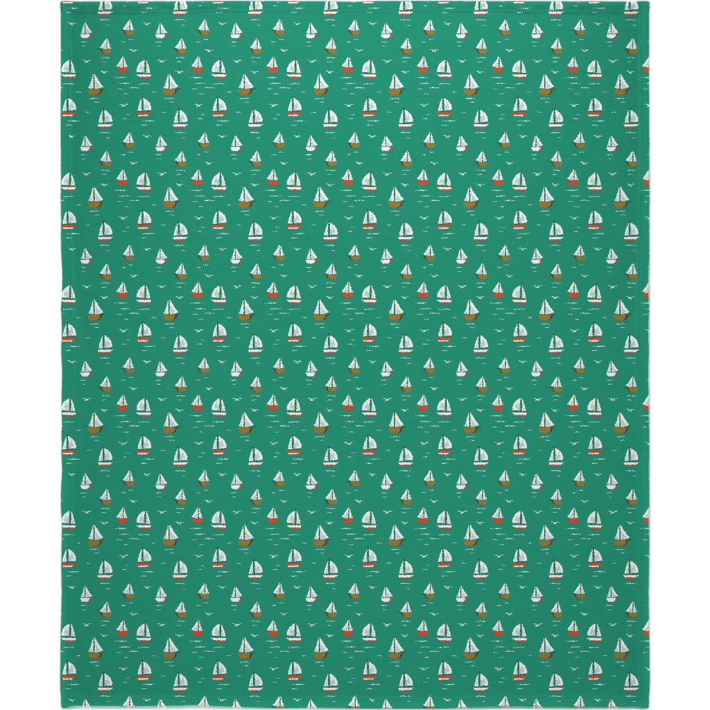 Sailboats Blanket, Fleece, 50x60, Green, Celadon