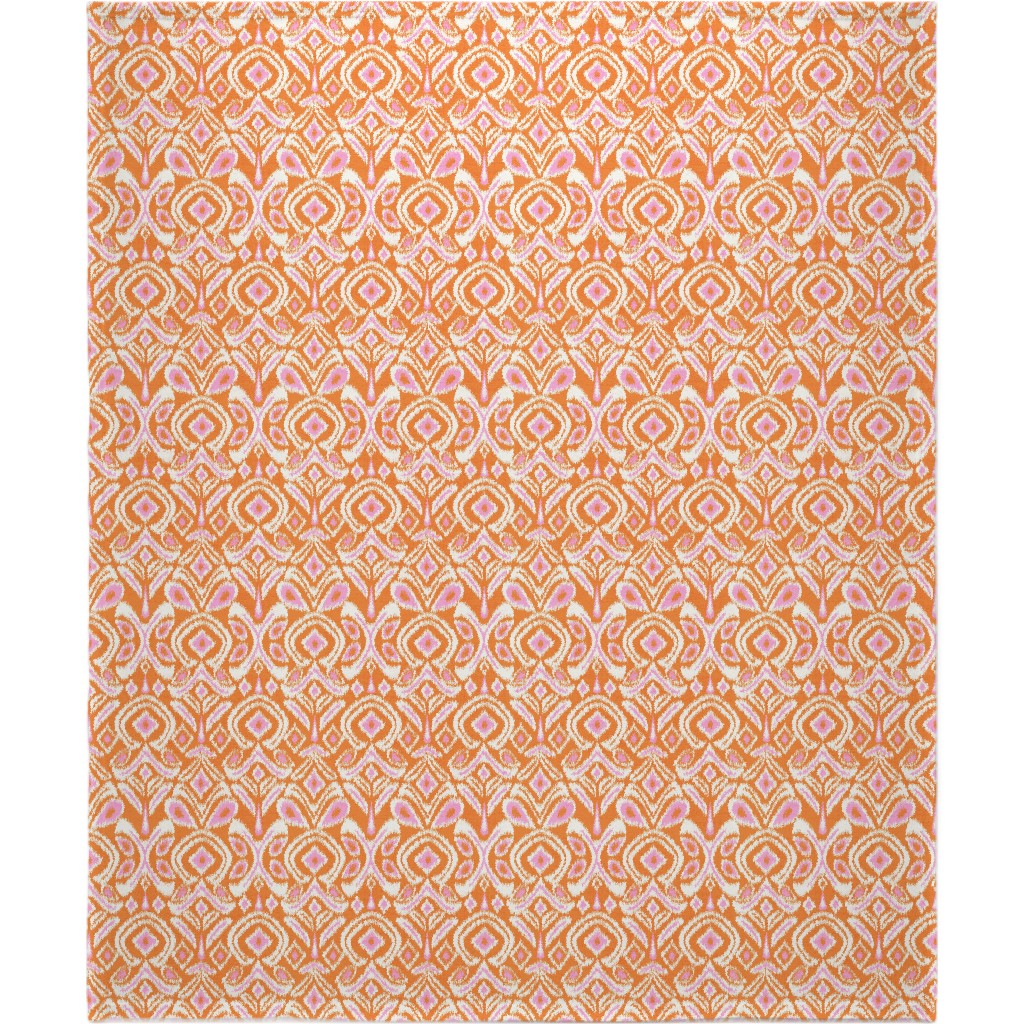Ikat Flower - Orange and Pink Blanket, Fleece, 50x60, Orange