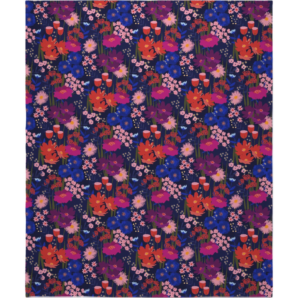 Summer Nights Floral - Dark Blanket, Fleece, 50x60, Multicolor