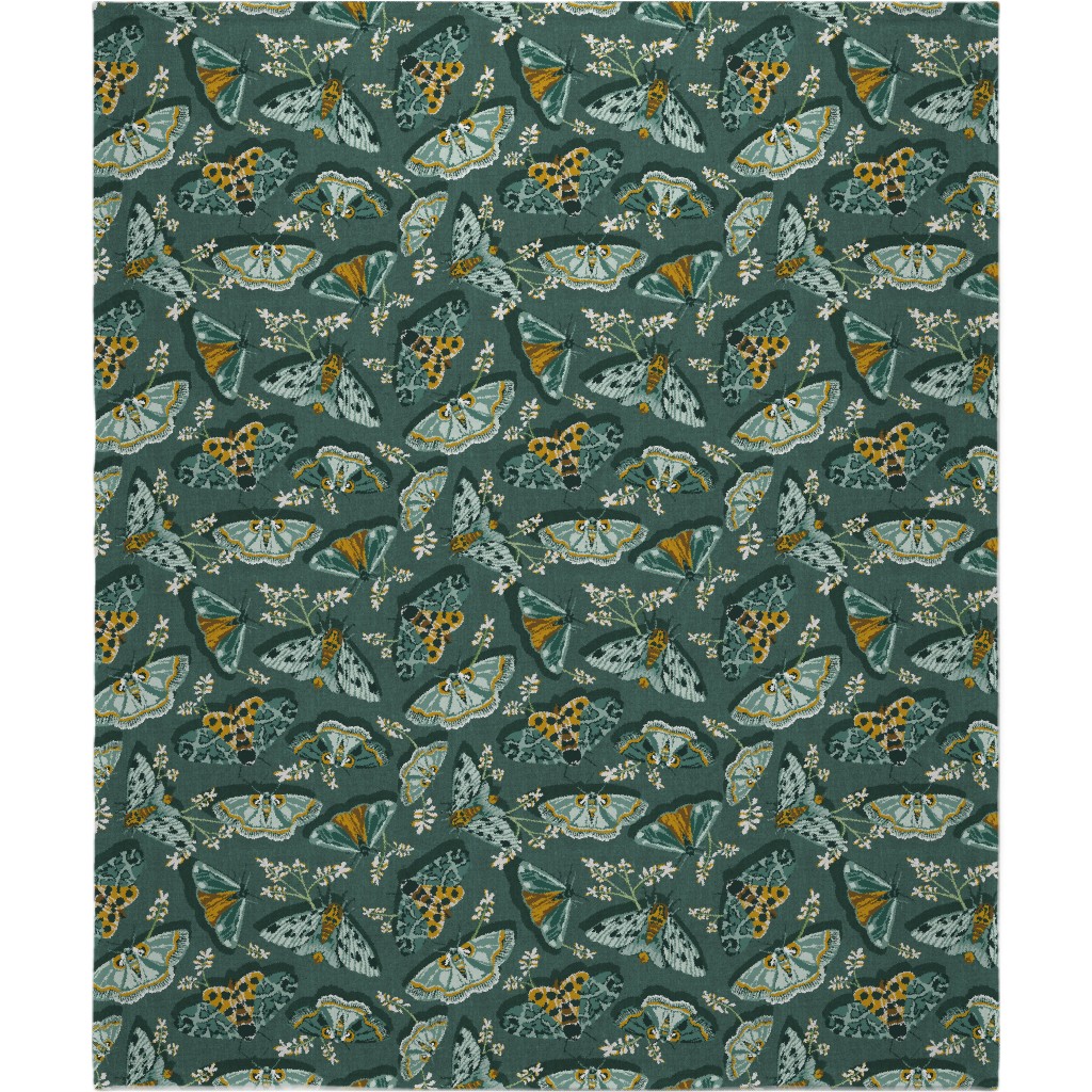 Gathering Moths - Green Blanket, Fleece, 50x60, Green, Classic Green